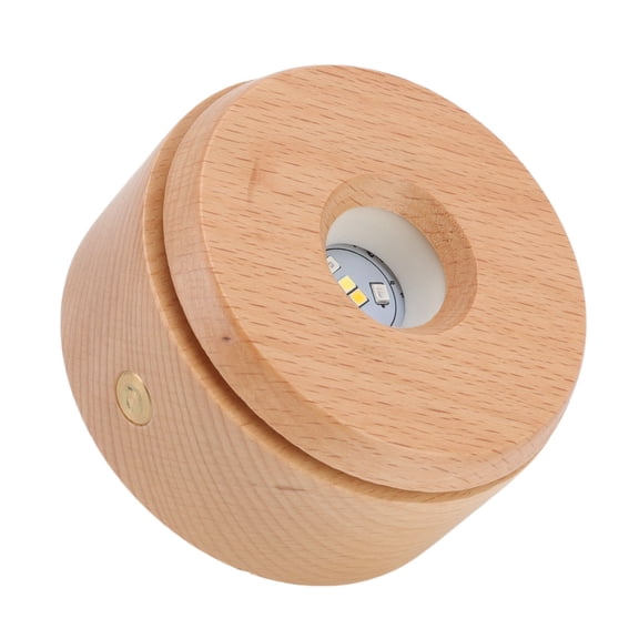 LAZIOEGR Wooden LED Display Base Rotatable Touch Dimming Stand for Crystal 3D Art Jewelry Handicrafts with Colorful RGB White Light Dual Power Options USB Cable 3.5 inches / 90 mm