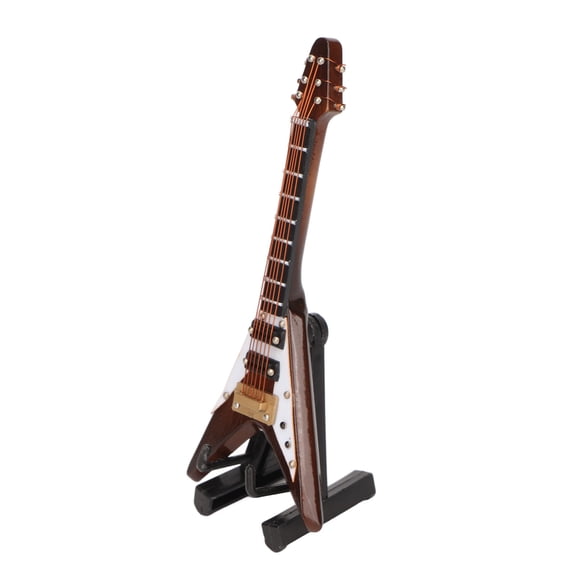 LAZIOEGR Wooden Miniature Electric Guitar Model with Stand and Case, Coffee Mini Musical Instrument Model Decoration, 3.92 in / 10 cm