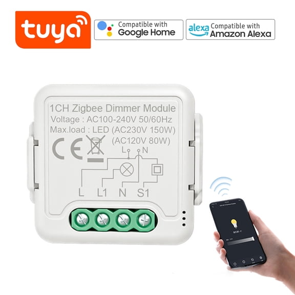 LAZIOEGR Zigbee Smart Dimmer Switch Module APP Remote Control Voice Control Timing Group Sharing Compatible with Alexa Echo Home for Home Office 1.69 inches / 43 mm