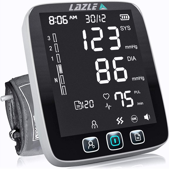 LAZLE Blood Pressure Monitor - Automatic Upper Arm Machine & Accurate Adjustable Digital BP Cuff Kit - Largest Backlit Display - 200 Sets Memory, Includes Batteries, Carrying Case
