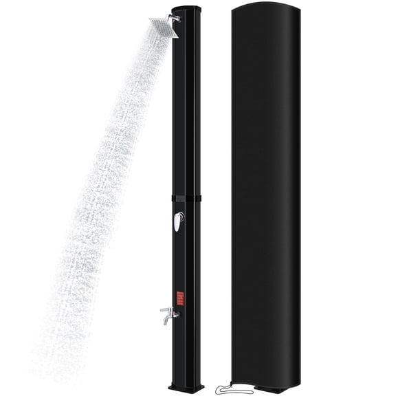 LAZY BUDDY 10.6 Gal Outdoor Solar Heating Shower, 2-Section Solar Heated Shower for Backyard Poolside Pool Spa, Black 7.2Ft