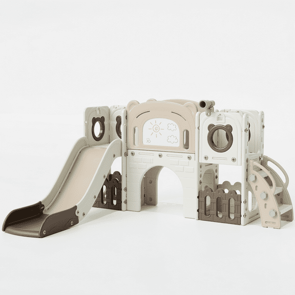 LAZY BUDDY 10 in 1 Toddler Slide Set, Kids Slide and Climber Playset with Basketball Hoop, Drawing Board, Telescope, Indoor Outdoor Playground