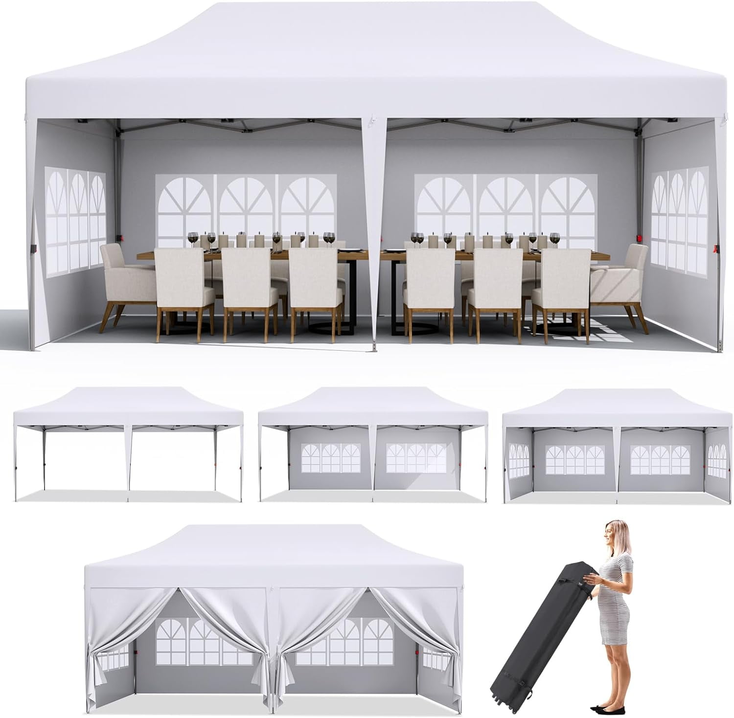 LAZY BUDDY 10 x 20 Waterproof Canopy Tent with Sides for Outdoor Events Portable Commercial Gazebo White Walmart