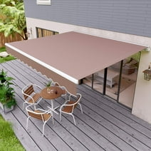 LAZY BUDDY 12' × 10' Retractable Patio Awning Outdoor Window Canopy Cover Cafe Deck Sun Shade Shelter Aluminum Alloy Frame, Crank Handle - Beige