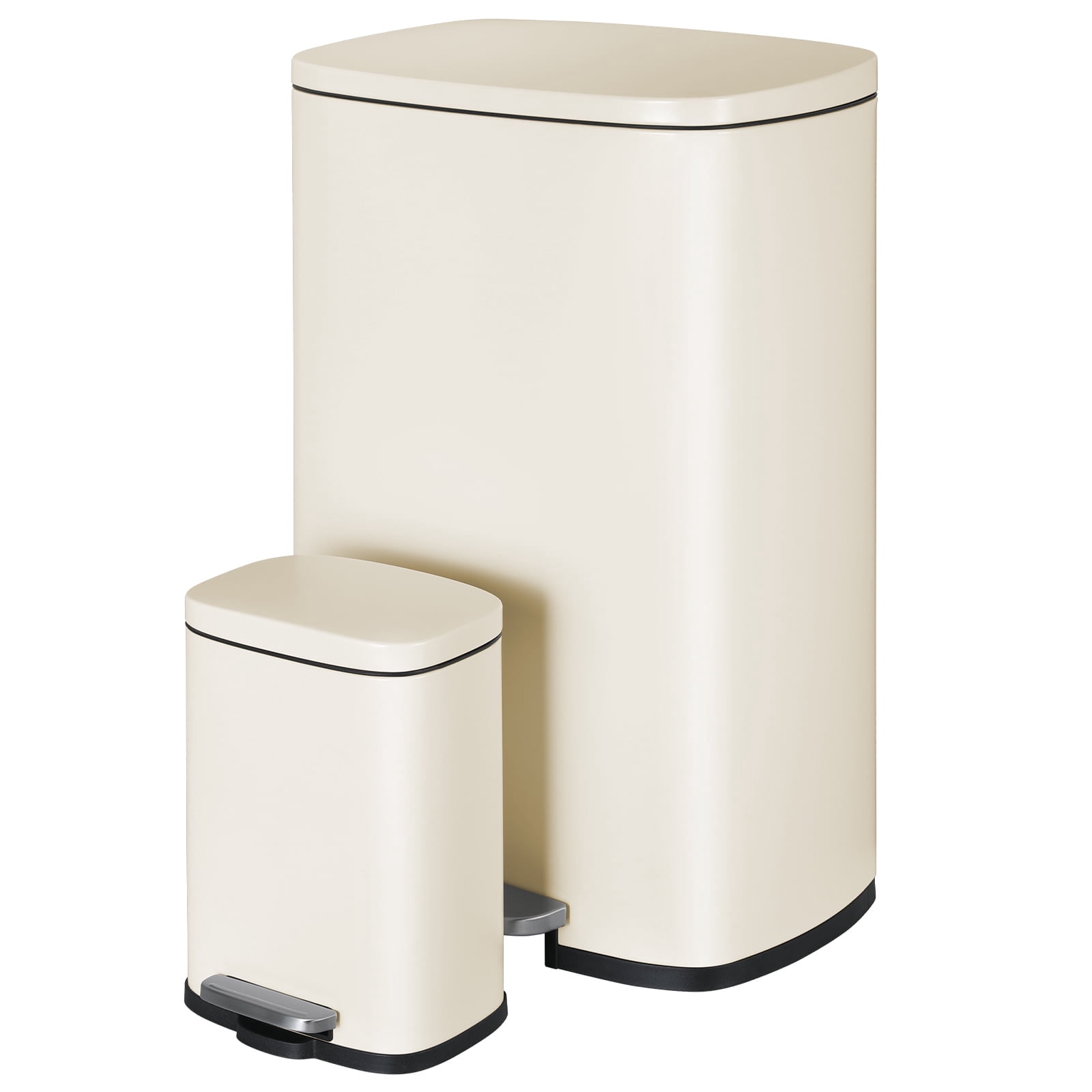 LAZY BUDDY 13.2 & 1.3 Gallon Kitchen Trash Can Combo, Stainless Steel Step Garbage Bin with Lid, Rectangular