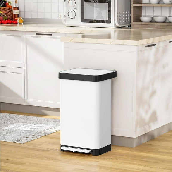 LAZY BUDDY 13.2 Gallon Stainless Steel Kitchen Trash Can with Soft-Close Lid, 15pcs Trash Bags, Rectangular