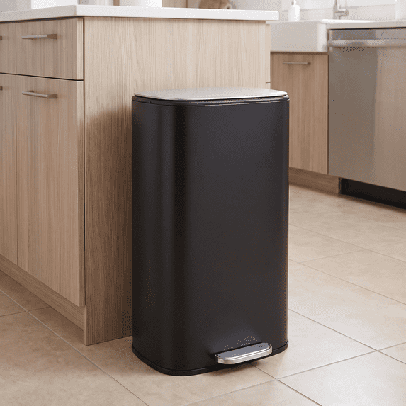 LAZY BUDDY 13.2 Gallon Step Trash Can, 50L Stainless Steel Kitchen Garbage Can with Inner Bucket & Soft-Close Lid for Home Office