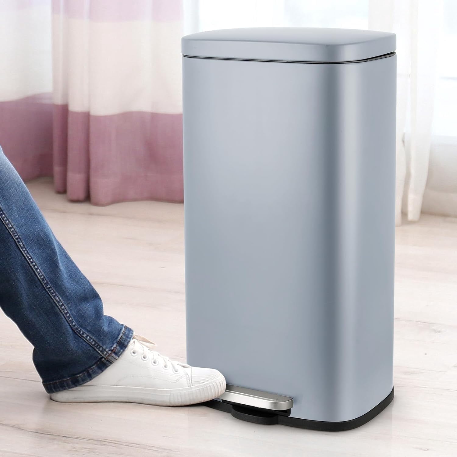 LAZY BUDDY 13.2 Gallon Step Trash Can, Stainless Steel Kitchen Garbage Can, Rectangular