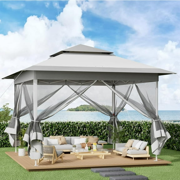 LAZY BUDDY 13x13FT Pop up Gazebo with Nettings, Outdoor Canopy Tent Folding Instant Shelter for Patio, Backyard, Lawn, Garden, Deck