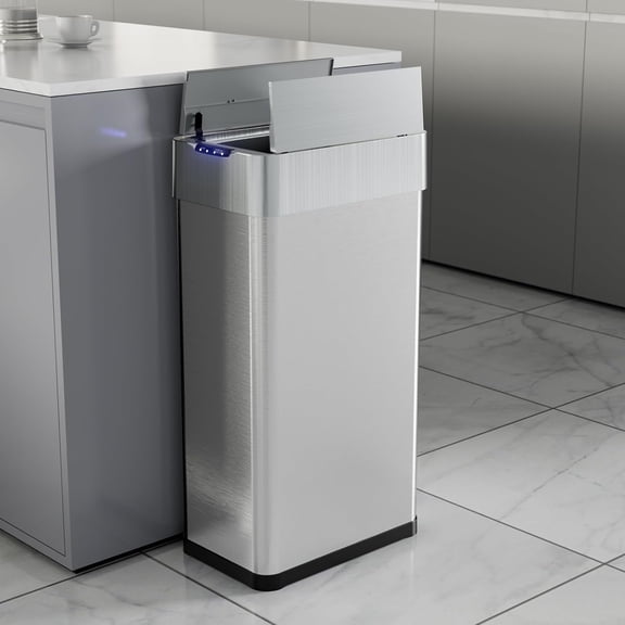 LAZY BUDDY 16 Gallon Automatic Kitchen Garbage Can, Touchless Motion Sensor Trash Can, Stainless Steel