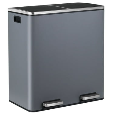 LAZY BUDDY 16 Gallon Dual Trash Can, Rectangular Step On Kitchen Garbage Can with Foot Pedal, Stainless Steel