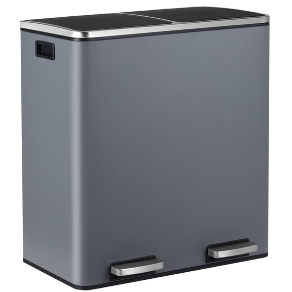 LAZY BUDDY 16 Gallon Dual Trash Can, Rectangular Step On Kitchen Garbage Can with Foot Pedal, Stainless Steel