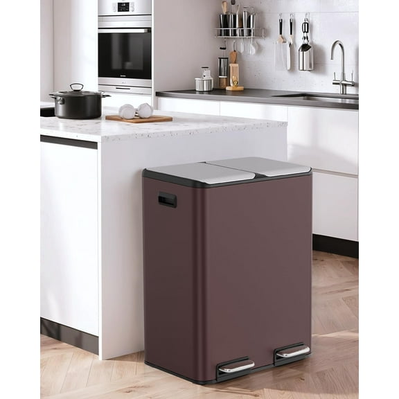LAZY BUDDY 16 Gallon Kitchen Trash Can with Dual Compartments, Stainless Steel Recycling Garbage Bin with Inner Buckets, 2 Built-in Box for Odor Control