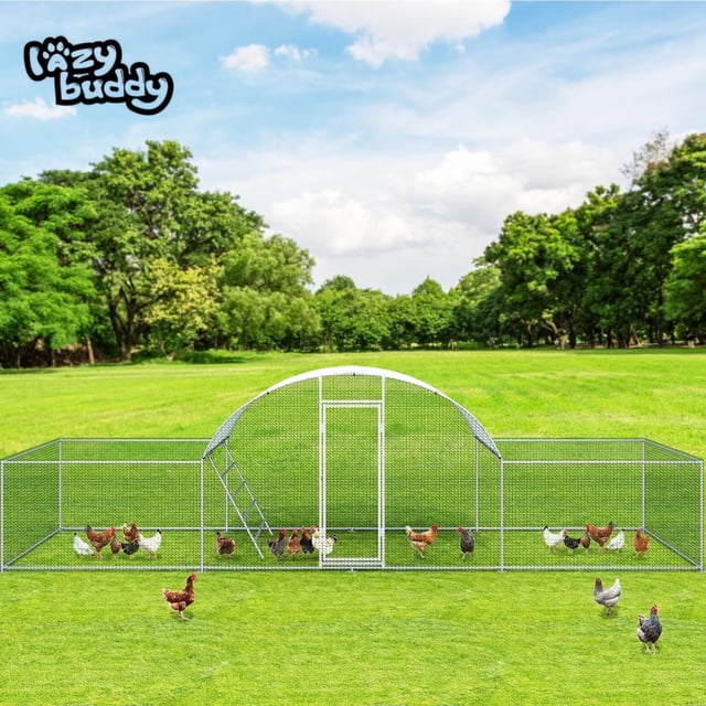 LAZY BUDDY 23FT Metal Chicken Coop, Walk-in Poultry Cage with Ladder ...