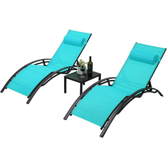 LAZY BUDDY Outdoor Chaise Lounge Chairs Set of 2 with Side Table, Patio Furniture Adjustable Loungers, Reclining Chair for Backyard, Garden, Beach, Poolside