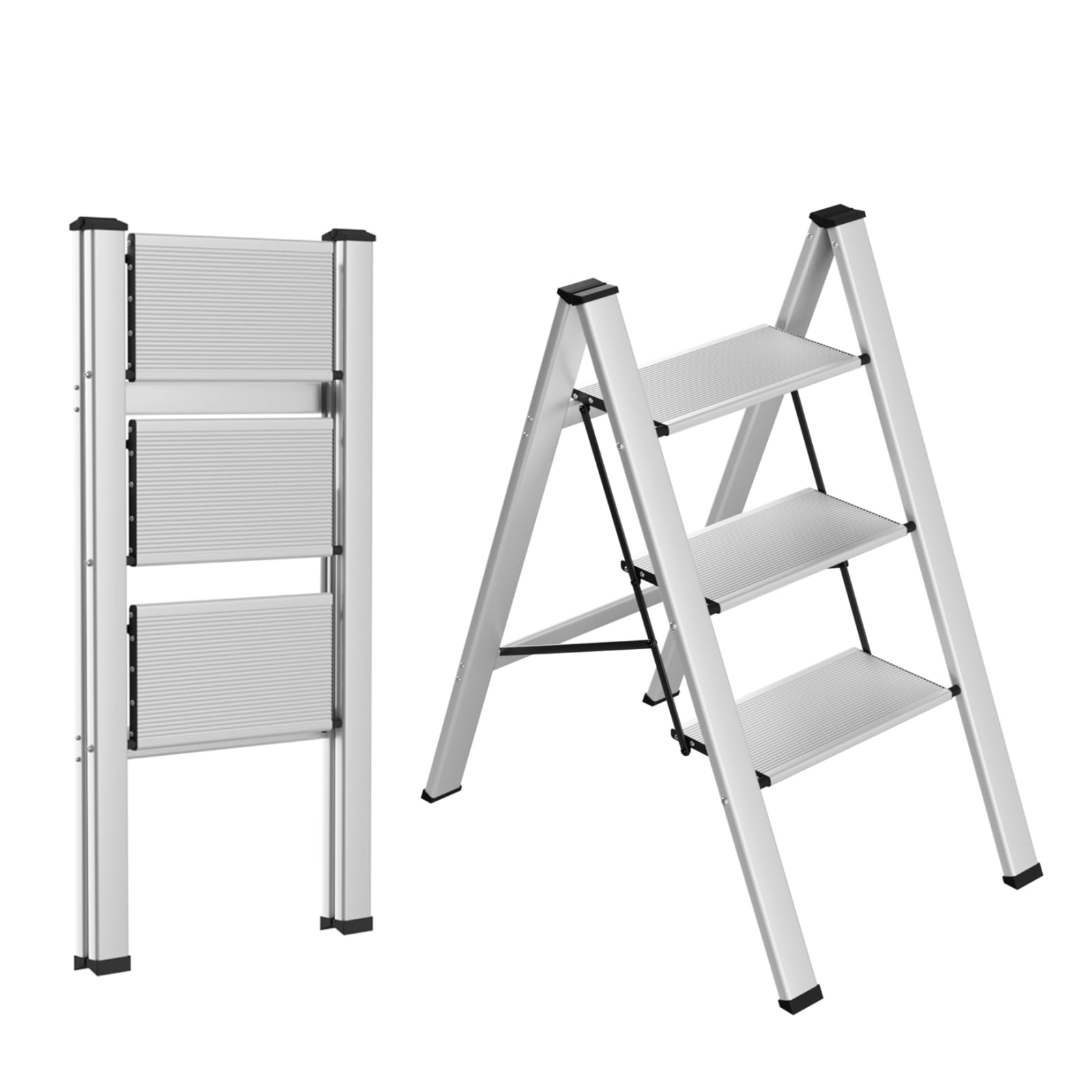 LAZY BUDDY 3-Step Ladder Folding Step Stool Aluminum Portable Ladder ...