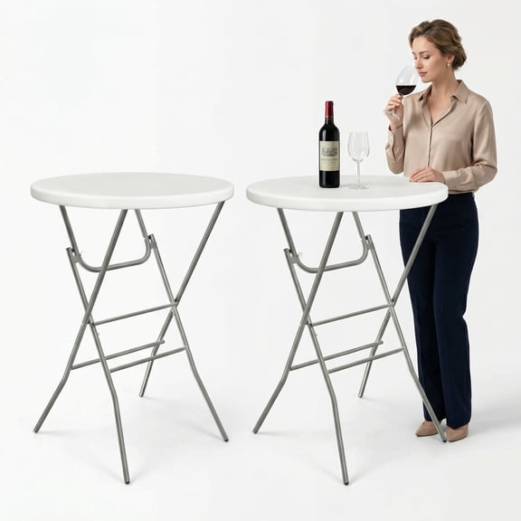 LAZY BUDDY 32'' Folding Round Cocktail Table 2 Pack, High Top Bar Table with Locking Leg & Removable Legs, 280lbs, for Indoor Outdoor Party, Commercial Events