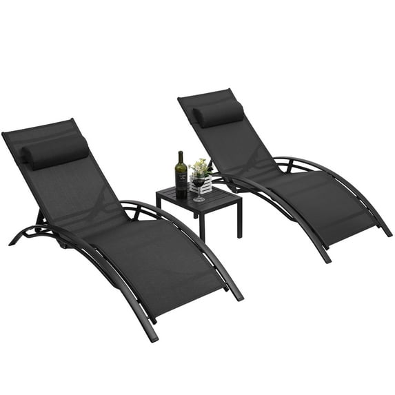 LAZY BUDDY 3pcs Aluminum Chaise Lounge Chairs Set, Outdoor Patio Recliner Adjustable Lounge Chair, 330lbs Max Load