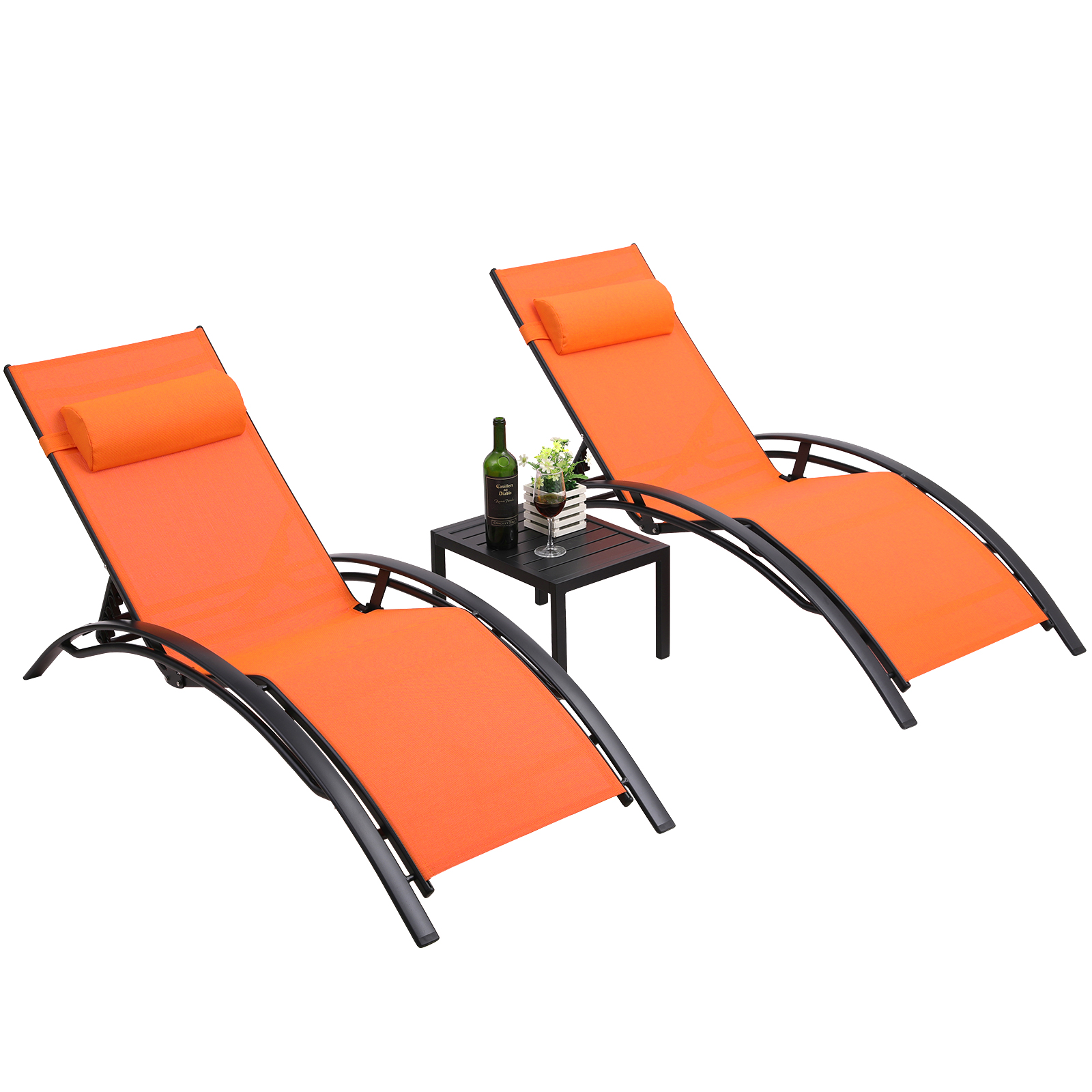 LAZY BUDDY 3pcs Outdoor Beach Pool Chaise Lounge Chairs, Sunbathing Lounger Recliner Chair with Side Table - image 1 of 8