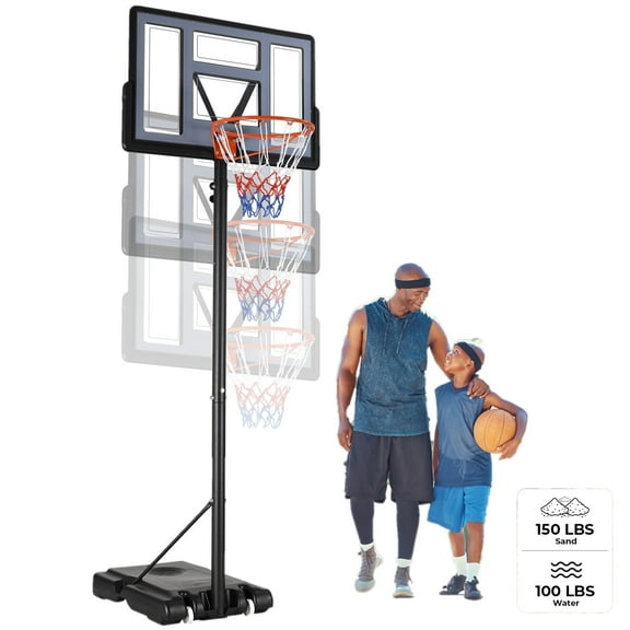 LAZY BUDDY 44in Portable Basketball Hoop Goal Basketball Hoop System Height Adjustable 4.4ft - 10ft, Indoor Outdoor PVC Backboard