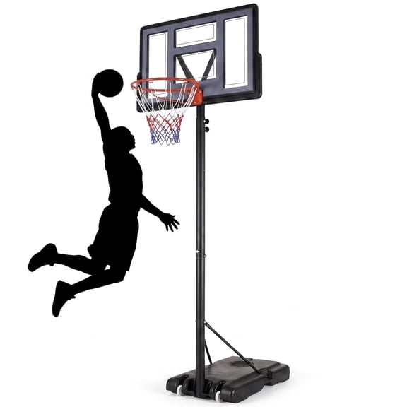 LAZY BUDDY 44in Portable Basketball Hoop Outdoor, 4.4-10ft Height Adjustable Basketball Goal System with PVC Backboard & Wheels, for Driveway Backyard