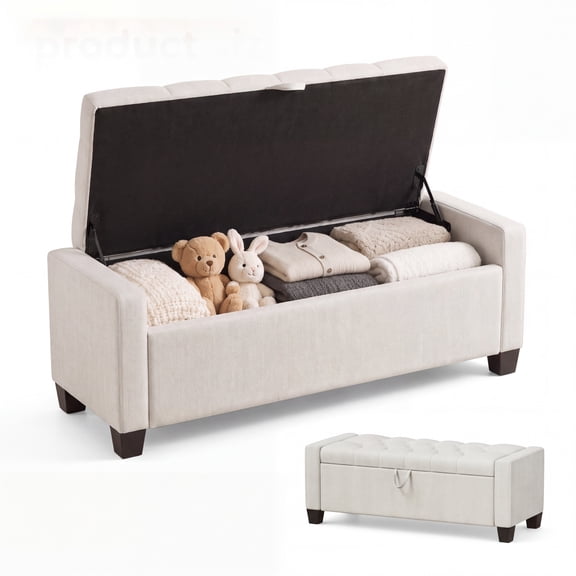 LAZY BUDDY 48'' Storage Ottoman Bench, Upholstered Entryway Bench with Seating for Bedroom, Living Room, 330 lbs