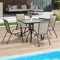 thumbnail image 1 of LAZY BUDDY 5-Piece Patio Dining Set, Outdoor Patio Table and 4 Stackable Textilene Chairs, Tempered Glass Top with Umbrella Hole, for Garden, Backyard, Deck, 1 of 10