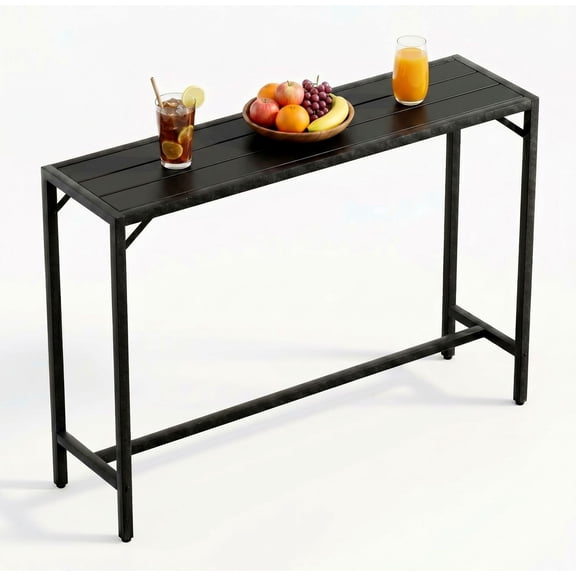 LAZY BUDDY 55'' Rectangle Outdoor Patio Bar Table, Bar Height Table with Metal Frame & Weatherproof Top, HDPE Outdoor Furniture for Hot Tub, Balcony, 400lbs