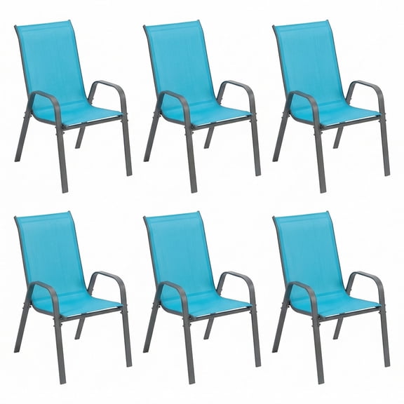 LAZY BUDDY 6-Piece Outdoor Patio Dining Chairs Set, All Weather Stackable Chairs with Armrest, Textilene Fabric & Metal Frame