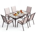 thumbnail image 1 of LAZY BUDDY 7-Piece Outdoor Dining Set with Umbrella Hole, Patio Table and Chairs Set for 6 Persons, Rectangular Glass Tabletop & Breathable Fabric, for Garden Yard Poolside, 1 of 12