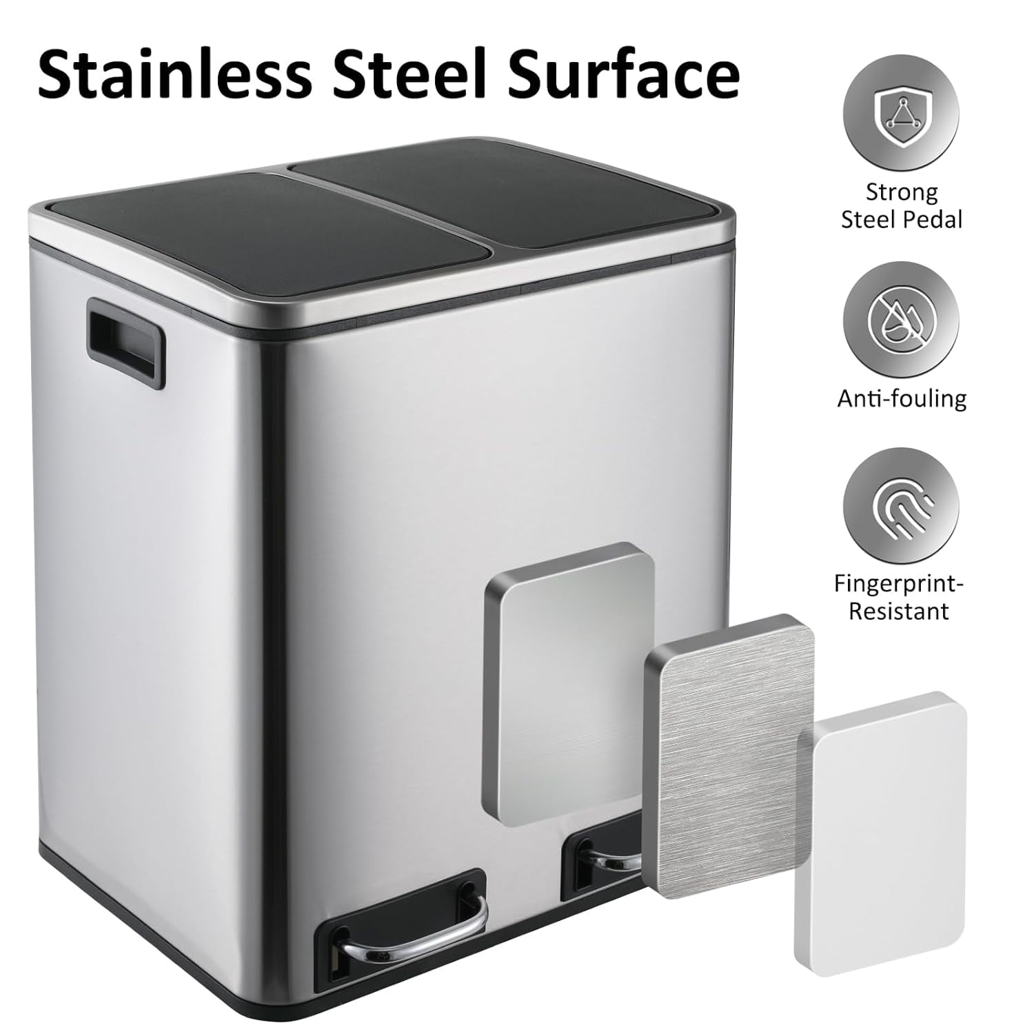 LAZY BUDDY 8 Gallon Stainless Steel Trash Can, Dual Compartment Step on ...