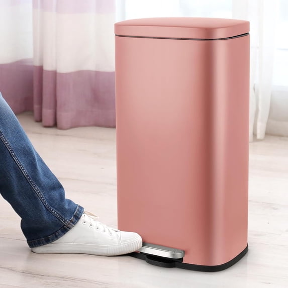 LAZY BUDDY 8 Gallon Step Trash Can, Stainless Steel Garbage Can with Lid & Plastic Inner Bucket for Kitchen, Living Room, Bathroom