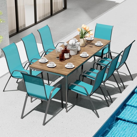 LAZY BUDDY Patio Dining Chairs Set of 8 with Armrests, Stackable Outdoor Chairs Set, Metal Frame & Textilene Fabric, for Lawn, Garden, Yard, Poolside