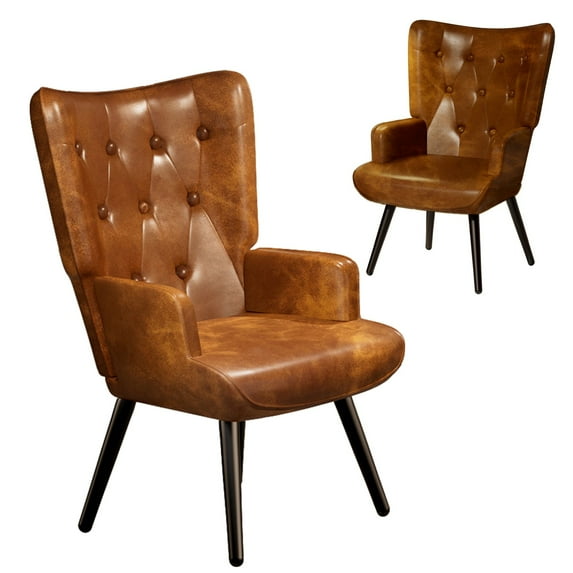 LAZY BUDDY Accent Chairs Set of 2, PU Leather Armchair Upholstered Wingback Chair for Living Room, Bedroom, Waiting Room