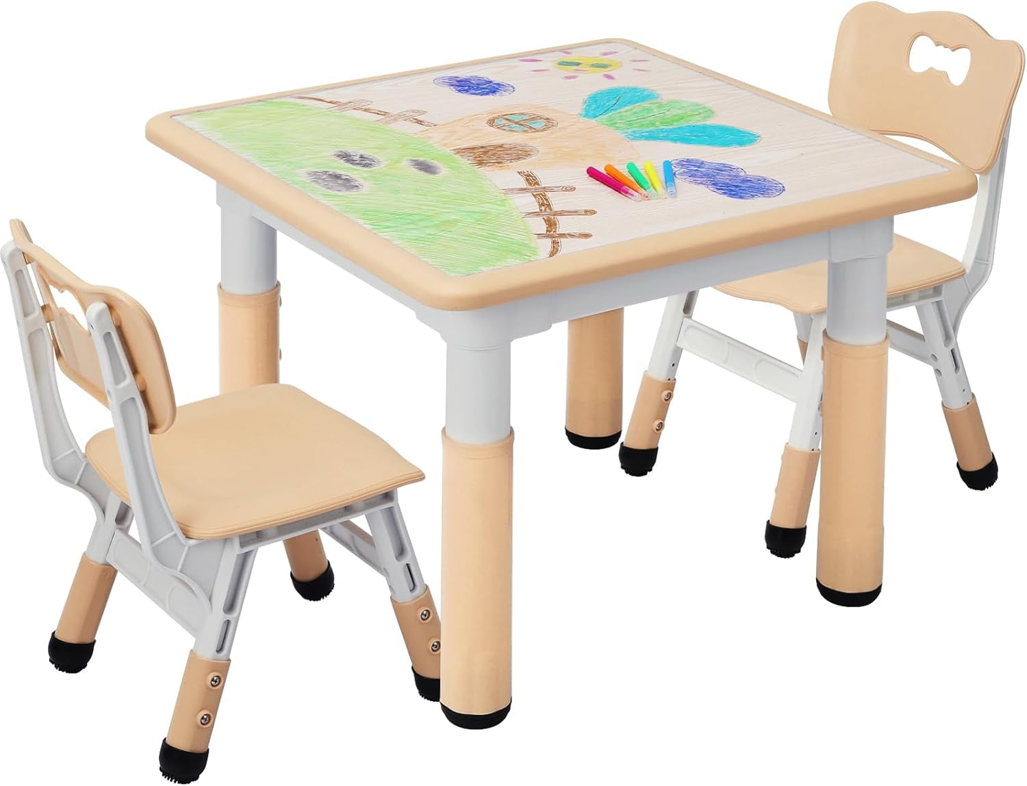 LAZY BUDDY Adjustable Kids Table and Chairs Set, Toddler Table and 2 Chairs Children Multi-Activity Desk Set for Ages 2-8