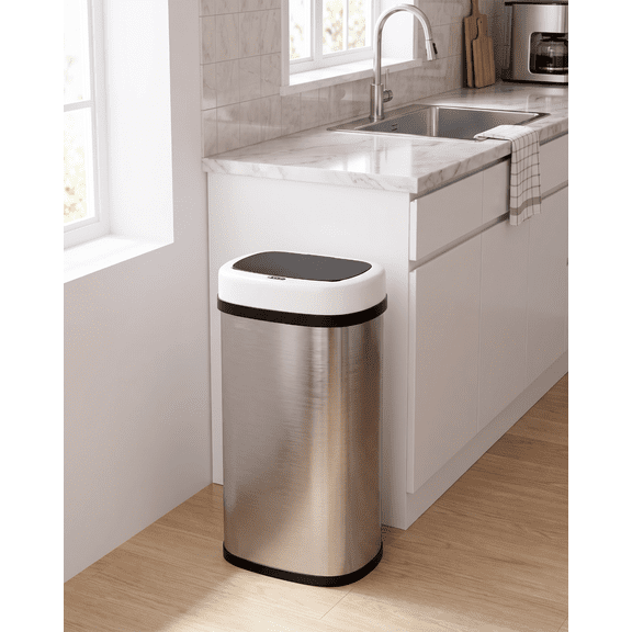 LAZY BUDDY Automatic Trash Can, 16 Gallon Stainless Steel Motion Sensor Garbage Bin with Lid for Kitchen Home Office