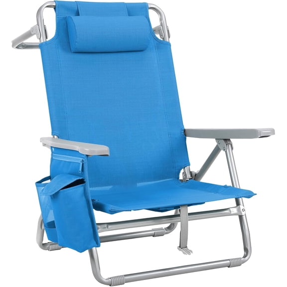 LAZY BUDDY Backpack Beach Chair, 5-Position Portable Beach Chair for Adults, Lay Flat Folding Camping Chair for Outdoor, 350lbs