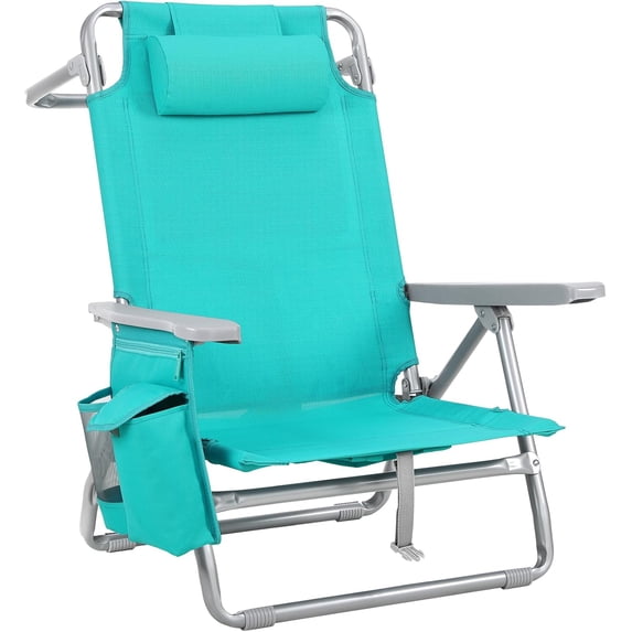LAZY BUDDY Backpack Beach Chair for Adults, Reclining Lay Flat Beach Chairs with 5-Position, Outdoor Camping Folding Chair with Cup Holder, Cooler Pouch, Side Pocket