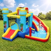LAZY BUDDY Inflatable Water Slide Bounce House for Kids 3+, Outdoor Water Park Bounce Castle with Blower, Splash Pool, Climbing Wall, Jumping Area