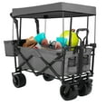 thumbnail image 1 of LAZY BUDDY Collapsible Wagon Cart with Removable Canopy, Foldable Outdoor Utility Carts with All Terrain Wheels & Storage Basket for Beach Garden Camping Grocery Shopping, 1 of 7