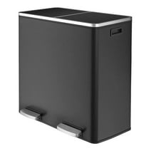 LAZY BUDDY Dual Garbage Can, Stainless Steel 16 Gallon Step Can W/ Foot Pedal, Double Compartment Garbage Recycling Bin