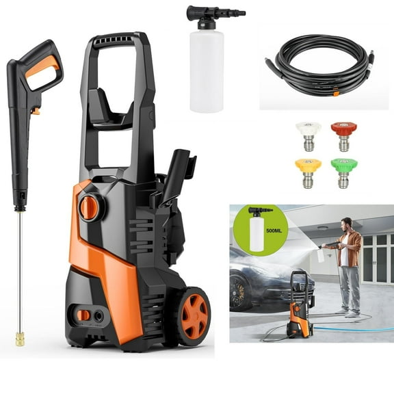 LAZY BUDDY Electric Pressure Washer, 2700 PSI 1.7 GPM Power Washer with 4 Quick Connect Nozzles, Foam Cannon for Cars, Fences, Patios