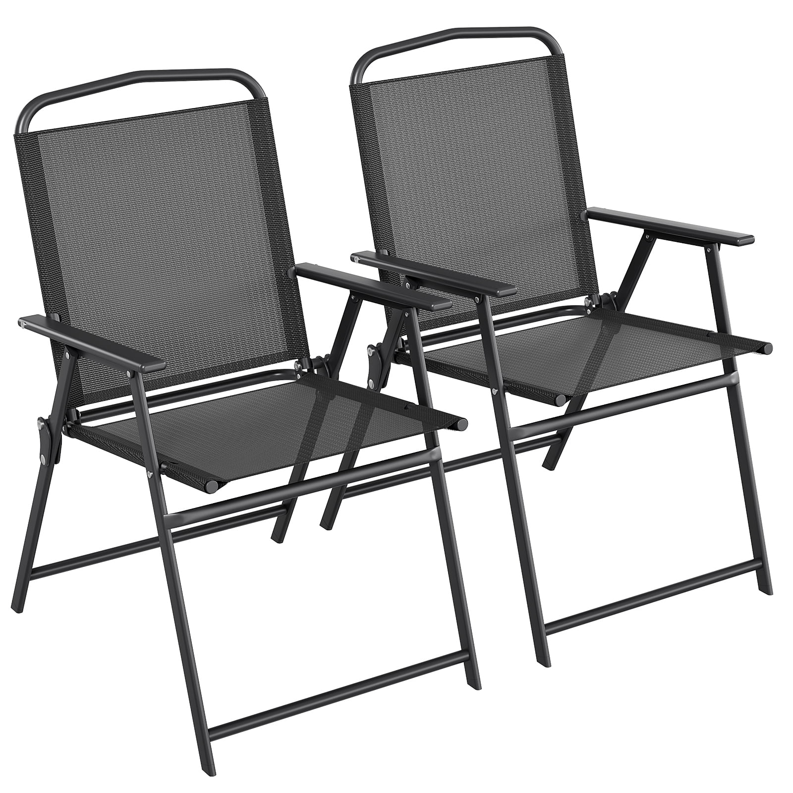 LAZY BUDDY Folding Patio Chairs Set of 2, Outdoor Dining Chairs with Armrests, Breathable Textilene & Steel Frame for Lawn, Garden, Yard or Poolside