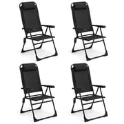 LAZY BUDDY Folding Patio Dining Chairs Set of 4, Portable Outdoor Chairs with 5-Level Adjustable Backrest & Detachable Headrest, Outdoor Sling Chairs for Lawn, Poolside, Yard, Camping