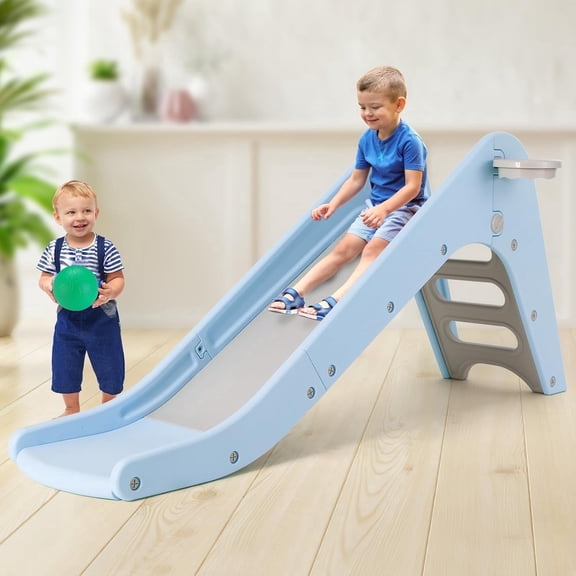 LAZY BUDDY 3 in 1 Toddler Slide Play Climber Freestanding with Basketball Hoop & Ball Indoor Outdoor Playground for Ages 3+