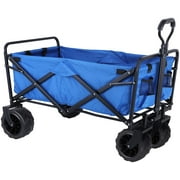 LAZY BUDDY Heavy Duty Beach Cart Collapsible Utility Wagon Garden Cart All Terrain Wheels - Blue