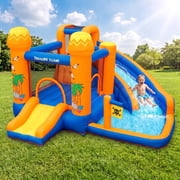 LAZY BUDDY Inflatable Bounce House with Blower, Water Slide Bounce House with Splash Pool & Jumping Area for Kids 3-8 Years, Outdoor Yard