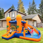 LAZY BUDDY Inflatable Bounce House with Blower, Water Slide Bounce House with Splash Pool & Jumping Area for Kids 3-8 Years, Outdoor Yard