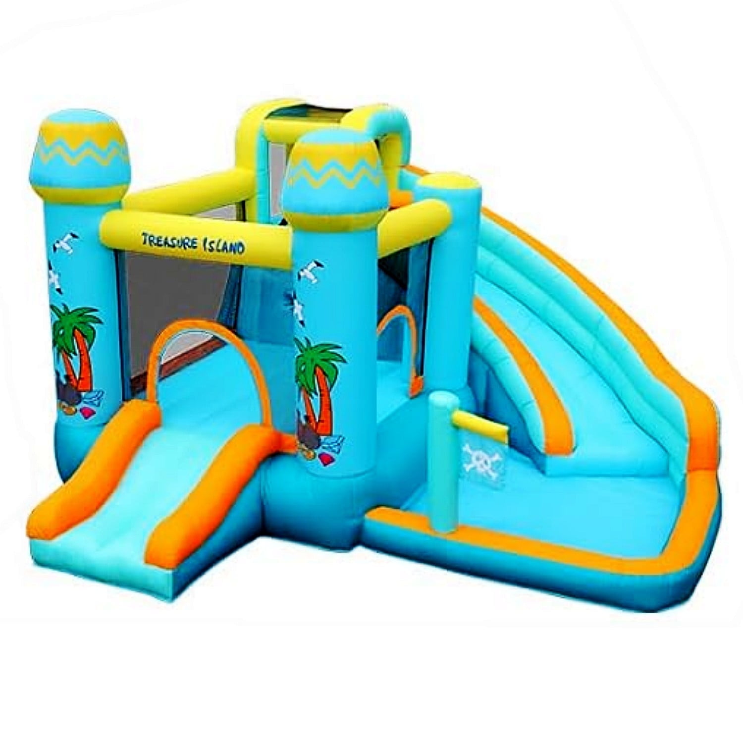 LAZY BUDDY Inflatable Bounce House with Water Slide, Indoor Outdoor Kids Bouncy Castle Water Park with Splash Pool, Jumping Area, Climbing Wall & Blower