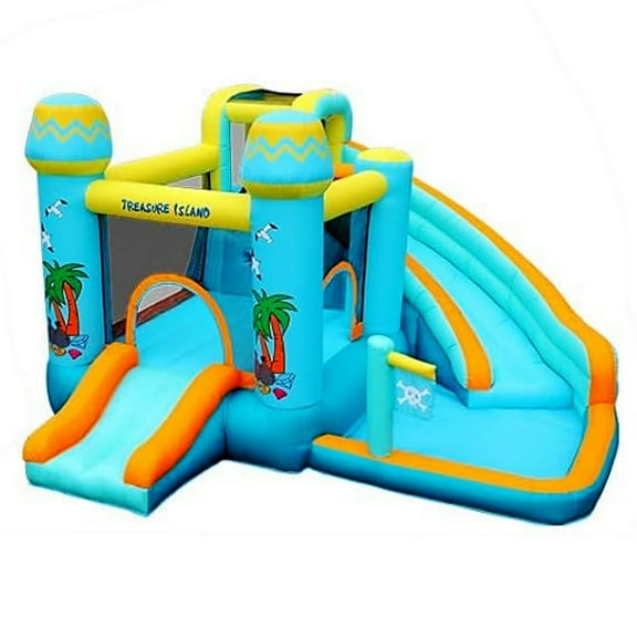 LAZY BUDDY Inflatable Bounce House with Water Slide, Indoor Outdoor Kids Bouncy Castle Water Park with Splash Pool, Jumping Area, Climbing Wall & Blower